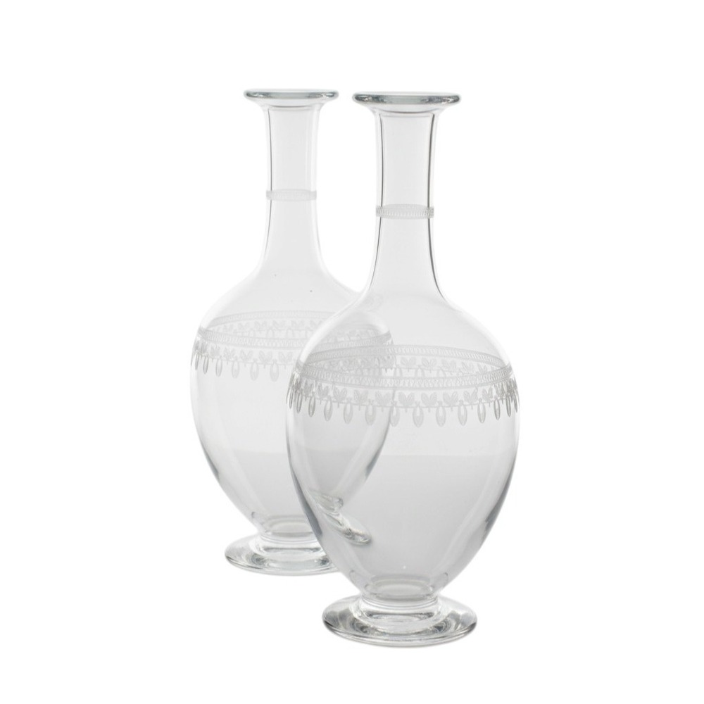 Pair Whitefriars Victorian Footed Decanters Dagger Pattern 10in Antique 1850s UK